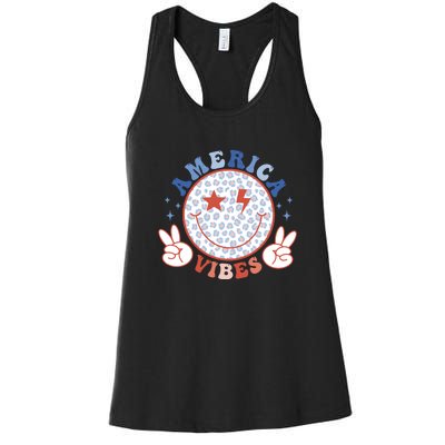 Funny Smliey Face 4th Of July America Vibes Gift Women's Racerback Tank