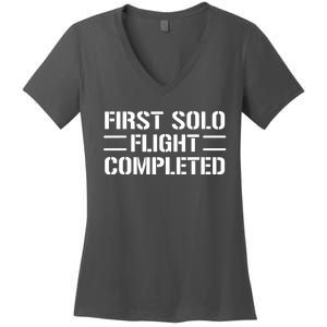 First Solo Flight Completed Pilot Student Tee Gift Women's V-Neck T-Shirt