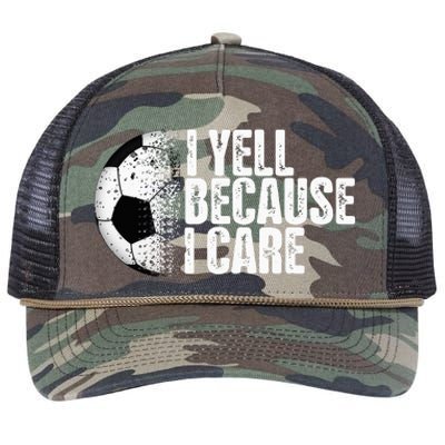 Funny Soccer Fan Humor I Yell Because I Care Soccer Retro Rope Trucker Hat Cap