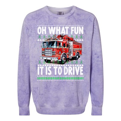 Firefighter Son Family Ugly Christmas Oh What Fine It Is To Drive Colorblast Crewneck Sweatshirt