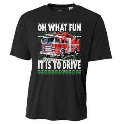 Firefighter Son Family Ugly Christmas Oh What Fine It Is To Drive Cooling Performance Crew T-Shirt