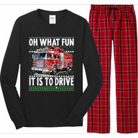 Firefighter Son Family Ugly Christmas Oh What Fine It Is To Drive Long Sleeve Pajama Set