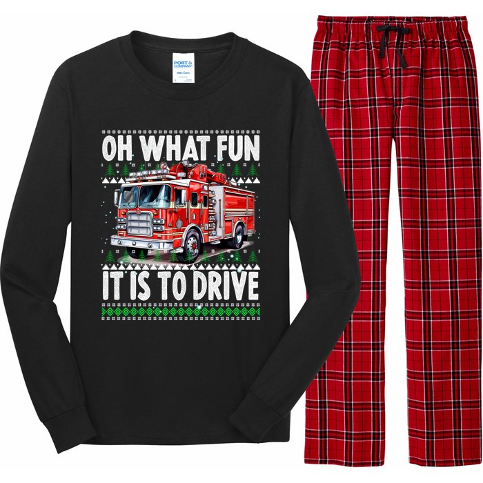 Firefighter Son Family Ugly Christmas Oh What Fine It Is To Drive Long Sleeve Pajama Set