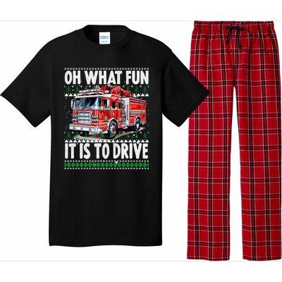 Firefighter Son Family Ugly Christmas Oh What Fine It Is To Drive Pajama Set