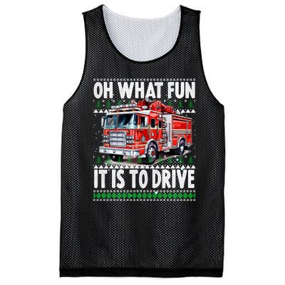 Firefighter Son Family Ugly Christmas Oh What Fine It Is To Drive Mesh Reversible Basketball Jersey Tank