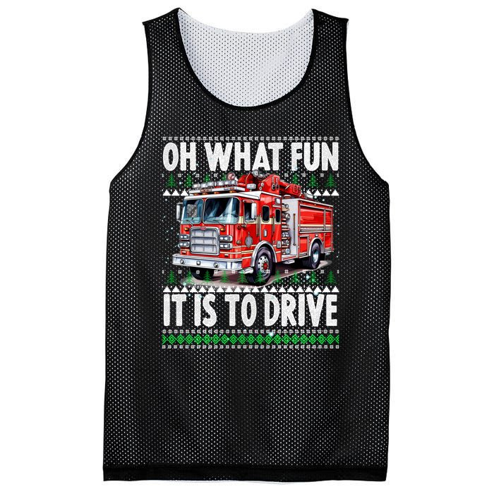 Firefighter Son Family Ugly Christmas Oh What Fine It Is To Drive Mesh Reversible Basketball Jersey Tank