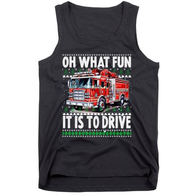 Firefighter Son Family Ugly Christmas Oh What Fine It Is To Drive Tank Top