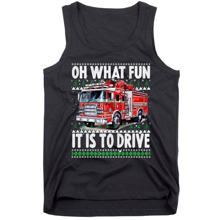 Firefighter Son Family Ugly Christmas Oh What Fine It Is To Drive Tank Top