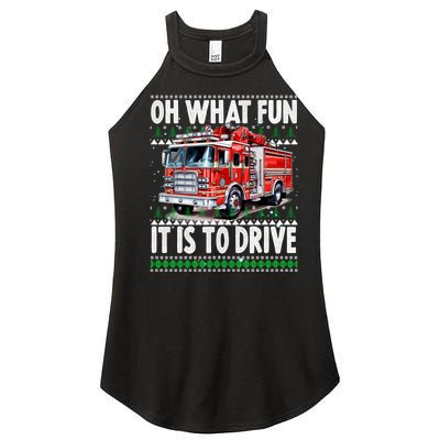 Firefighter Son Family Ugly Christmas Oh What Fine It Is To Drive Women’s Perfect Tri Rocker Tank