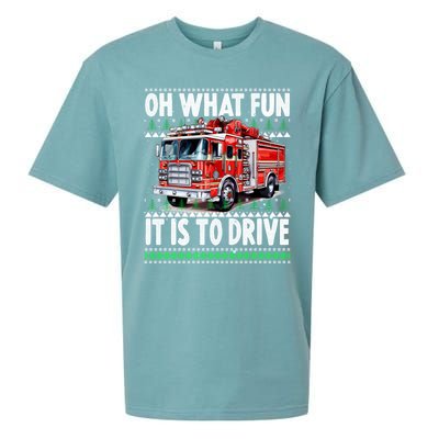 Firefighter Son Family Ugly Christmas Oh What Fine It Is To Drive Sueded Cloud Jersey T-Shirt