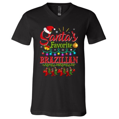 Funny SantaS Favorite Brazilian Christmas Santa Hat Light V-Neck T-Shirt