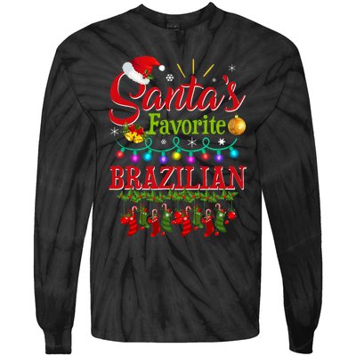 Funny SantaS Favorite Brazilian Christmas Santa Hat Light Tie-Dye Long Sleeve Shirt