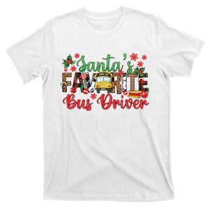 Funny Santas Favorite School Bus Driver Christmas Leopard T-Shirt