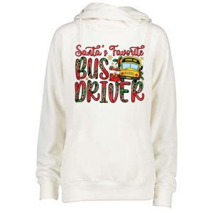 Funny Santas Favorite School Bus Driver Christmas Pajama Womens Funnel Neck Pullover Hood