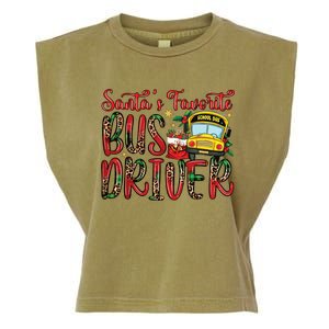 Funny Santas Favorite School Bus Driver Christmas Pajama Garment-Dyed Women's Muscle Tee