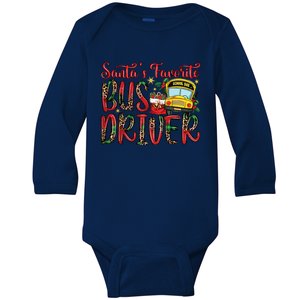 Funny Santas Favorite School Bus Driver Christmas Pajama Baby Long Sleeve Bodysuit