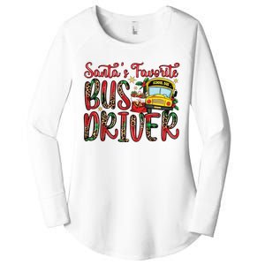 Funny Santas Favorite School Bus Driver Christmas Pajama Women's Perfect Tri Tunic Long Sleeve Shirt