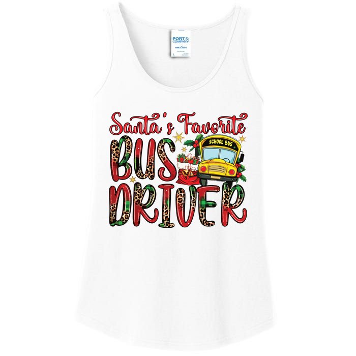 Funny Santas Favorite School Bus Driver Christmas Pajama Ladies Essential Tank