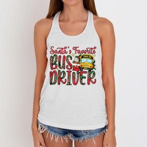 Funny Santas Favorite School Bus Driver Christmas Pajama Women's Knotted Racerback Tank