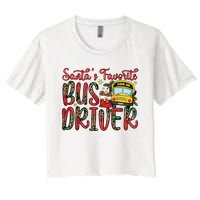 Funny Santas Favorite School Bus Driver Christmas Pajama Women's Crop Top Tee