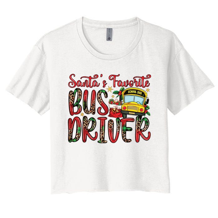 Funny Santas Favorite School Bus Driver Christmas Pajama Women's Crop Top Tee