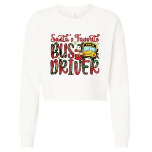 Funny Santas Favorite School Bus Driver Christmas Pajama Cropped Pullover Crew