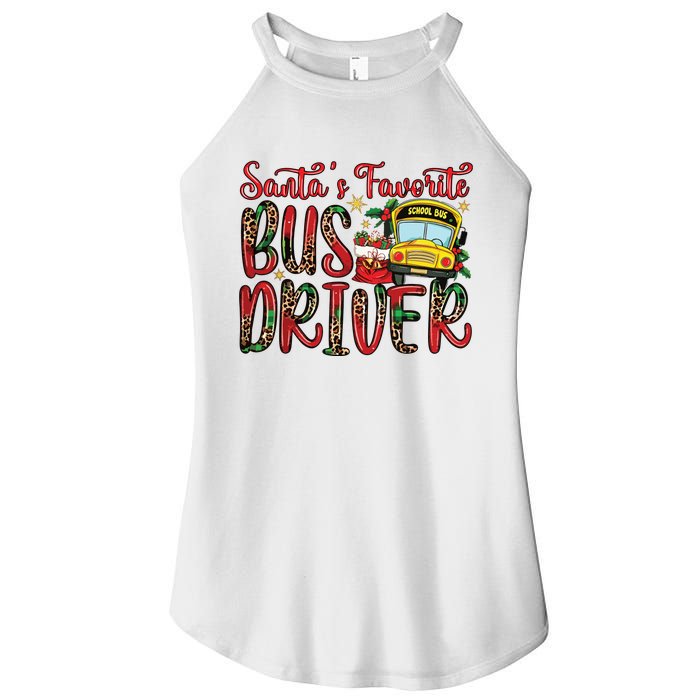 Funny Santas Favorite School Bus Driver Christmas Pajama Women's Perfect Tri Rocker Tank