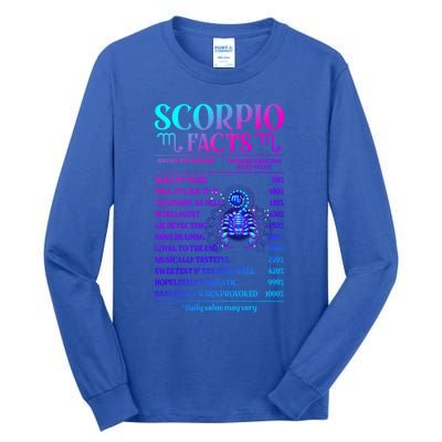 Funny Scorpio Facts Zodiac November Birthday Gift Funny Gift Tall Long Sleeve T-Shirt