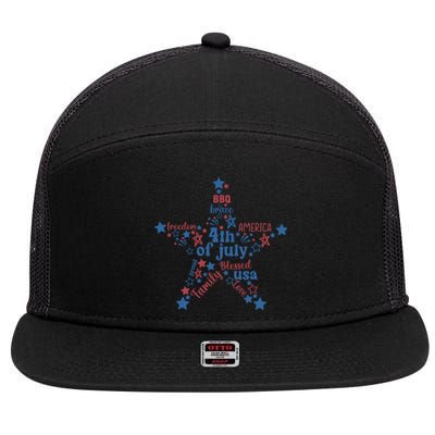 Freedom Star Fourth Of July Graphic 7 Panel Mesh Trucker Snapback Hat