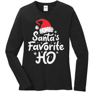 Funny SantaS Favorite Ho Funny Christmas Xmas Santa Hat Ladies Long Sleeve Shirt