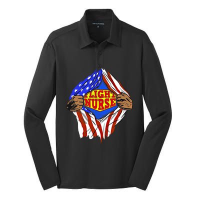 Funny Super Flight Nurse Hero Job Cool Gift Silk Touch Performance Long Sleeve Polo