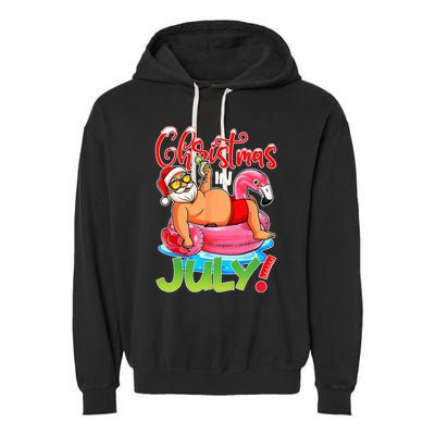 Funny Santa Flamingo Float Christmas In July Summer Vacation Garment-Dyed Fleece Hoodie