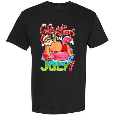 Funny Santa Flamingo Float Christmas In July Summer Vacation Garment-Dyed Heavyweight T-Shirt