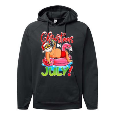 Funny Santa Flamingo Float Christmas In July Summer Vacation Performance Fleece Hoodie