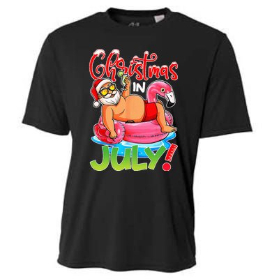 Funny Santa Flamingo Float Christmas In July Summer Vacation Cooling Performance Crew T-Shirt