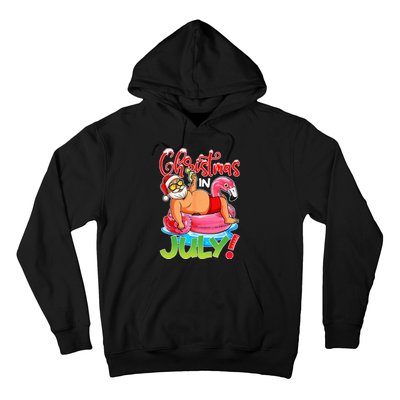 Funny Santa Flamingo Float Christmas In July Summer Vacation Hoodie