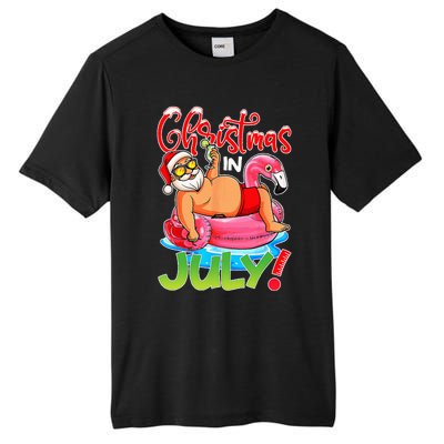 Funny Santa Flamingo Float Christmas In July Summer Vacation Tall Fusion ChromaSoft Performance T-Shirt