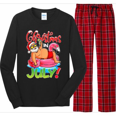 Funny Santa Flamingo Float Christmas In July Summer Vacation Long Sleeve Pajama Set