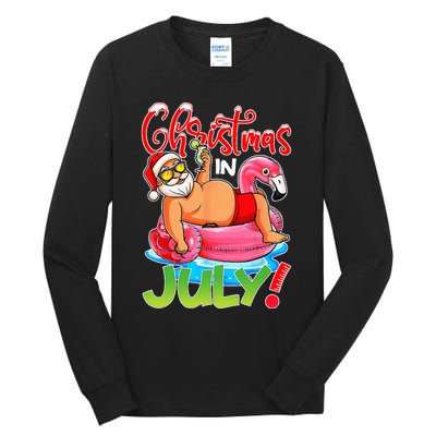 Funny Santa Flamingo Float Christmas In July Summer Vacation Tall Long Sleeve T-Shirt