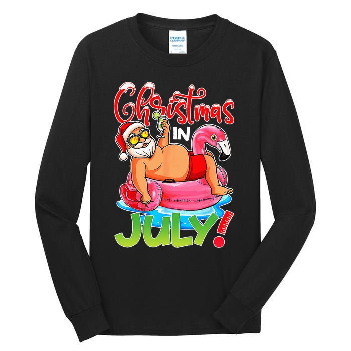 Funny Santa Flamingo Float Christmas In July Summer Vacation Tall Long Sleeve T-Shirt