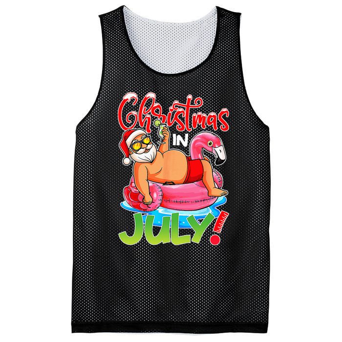 Funny Santa Flamingo Float Christmas In July Summer Vacation Mesh Reversible Basketball Jersey Tank