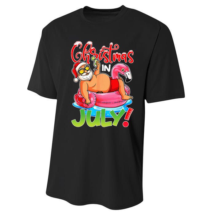 Funny Santa Flamingo Float Christmas In July Summer Vacation Performance Sprint T-Shirt