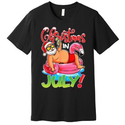 Funny Santa Flamingo Float Christmas In July Summer Vacation Premium T-Shirt