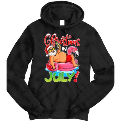 Funny Santa Flamingo Float Christmas In July Summer Vacation Tie Dye Hoodie