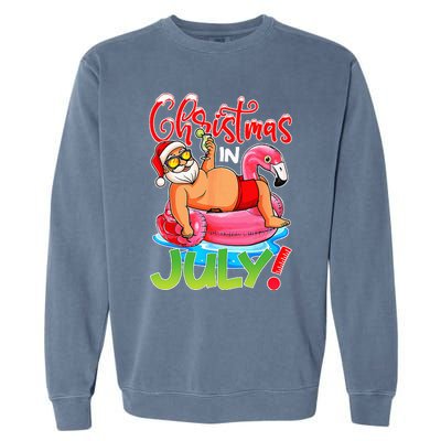 Funny Santa Flamingo Float Christmas In July Summer Vacation Garment-Dyed Sweatshirt