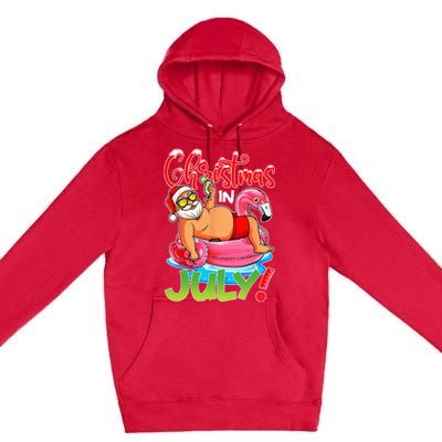 Funny Santa Flamingo Float Christmas In July Summer Vacation Premium Pullover Hoodie