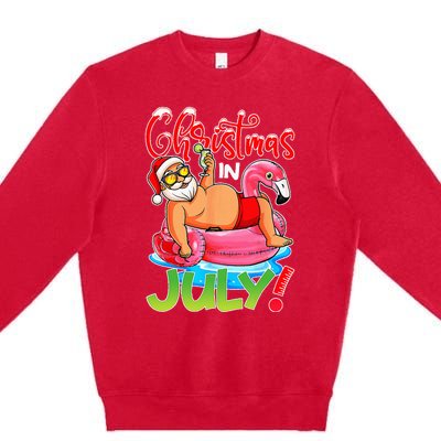 Funny Santa Flamingo Float Christmas In July Summer Vacation Premium Crewneck Sweatshirt