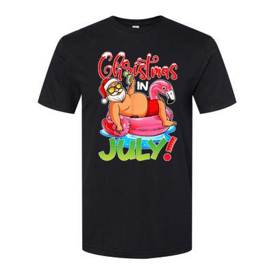 Funny Santa Flamingo Float Christmas In July Summer Vacation Softstyle CVC T-Shirt