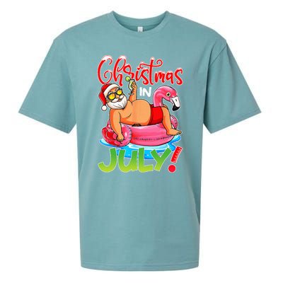 Funny Santa Flamingo Float Christmas In July Summer Vacation Sueded Cloud Jersey T-Shirt