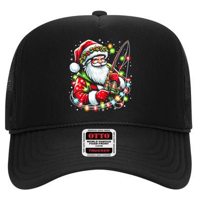 Funny Santa Fishing Merry Fishmas Christmas Fisherman Dad High Crown Mesh Back Trucker Hat